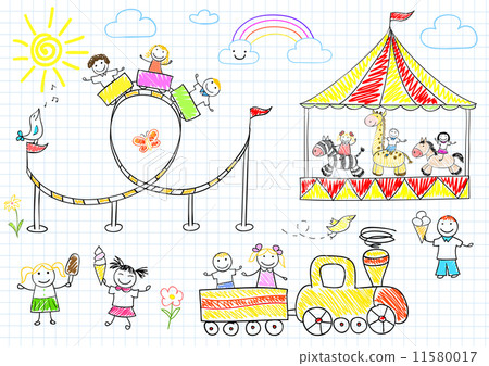 Happy Children Ride On The Carousel - Stock Illustration [11580017] - PIXTA