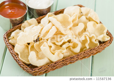 Poppadoms - Fried mini poppadoms in a basket.  11587136