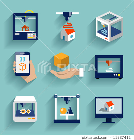 Printer 3d icons set flat 11587411