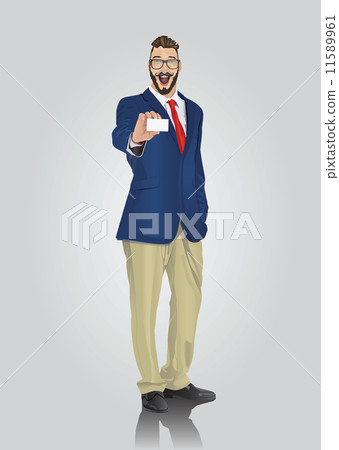 Happy well dressed businessman showing white card Happy well dressed businessman showing white card 11589961