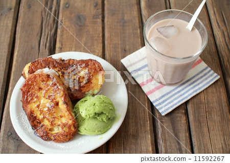 French toast with ice cream and iced cocoa French toast with ice cream and iced cocoa 11592267