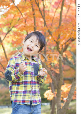A child with autumn leaves and a smile 11595313