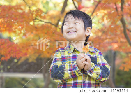 A child with autumn leaves and a smile 11595314