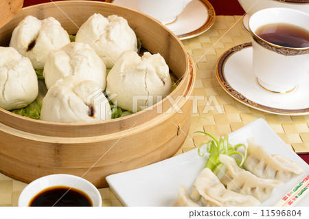 Yum Cha - Chinese tea drinking & Dim Sum. Char siu bao & jiaozi  11596804