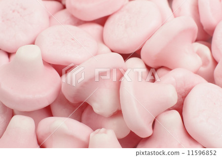 Strawberry Mushrooms - Mushroom shaped strawberry flavour sweets close up. Strawberry Mushrooms - Mushroom shaped strawberry flavour sweets close up. 11596852