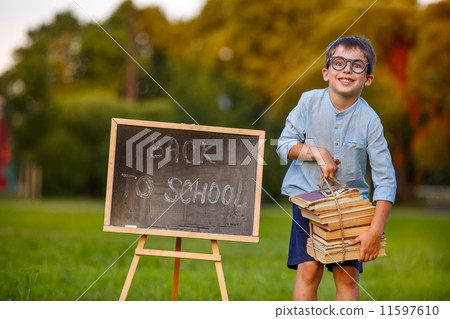 Cute little schoolboy reading book 11597610