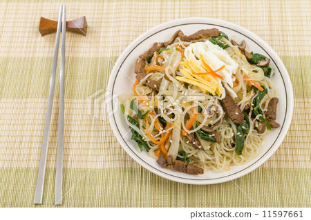 Japchae - Stir fried Korean noodles with beef, mushrooms and veg  11597661