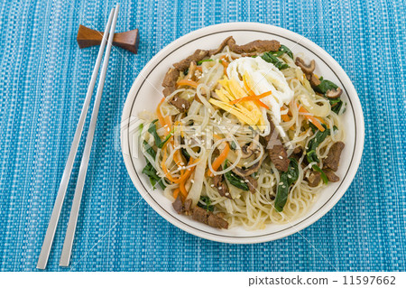 Japchae - Stir fried Korean noodles with beef, mushrooms and veg  11597662