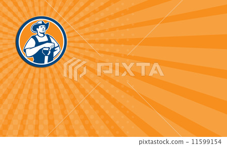 Business card Organic Farmer Holding Shovel Front Circle Retro 11599154