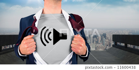 Composite image of businessman opening shirt in superhero style 11600438