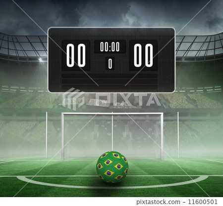 Composite image of black scoreboard with no score and football 11600501
