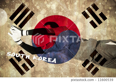 Composite image of fit goal keeper jumping up Composite image of fit goal keeper jumping up 11600539
