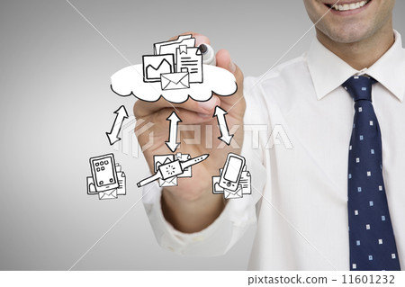 Composite image of businessman writing graphic 11601232