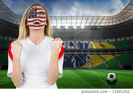 Composite image of excited fan in usa face paint cheering Composite image of excited fan in usa face paint cheering 11601262