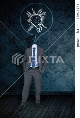 Composite image of headless businessman with tourism doodle in s 11601374