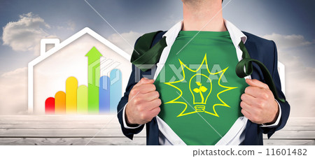 Composite image of businessman opening shirt in superhero style 11601482