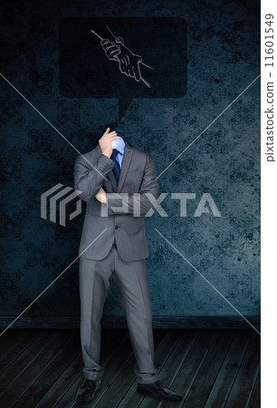 Composite image of headless businessman with handshake doodle 11601549