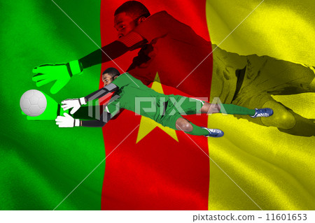 Composite image of goalkeeper in green making a save Composite image of goalkeeper in green making a save 11601653