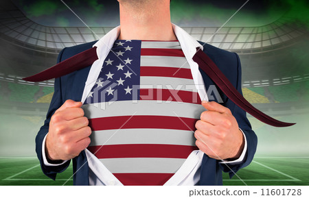 Composite image of businessman opening shirt to reveal usa flag Composite image of businessman opening shirt to reveal usa flag 11601728