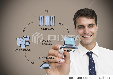 Composite image of businessman writing flowchart 11601823