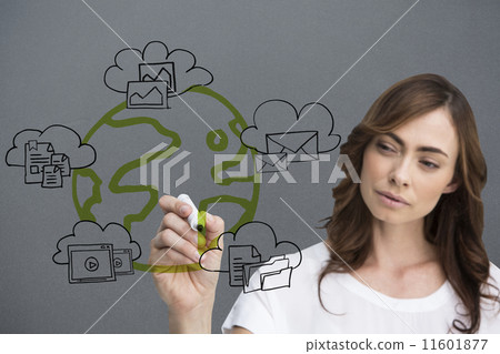 Composite image of businesswoman writing doodle Composite image of businesswoman writing doodle 11601877