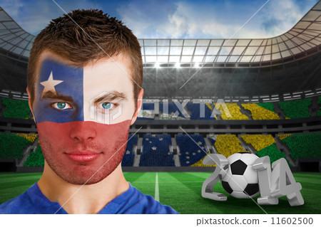 Composite image of serious young chile fan with face paint Composite image of serious young chile fan with face paint 11602500