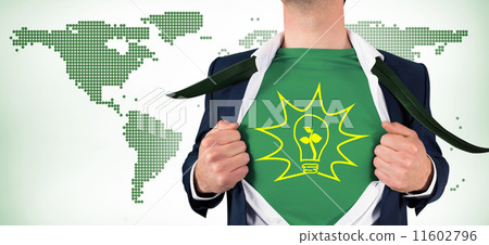 Composite image of businessman opening shirt in superhero style 11602796