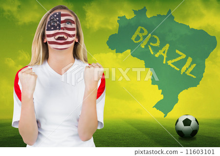 Composite image of excited fan in usa face paint cheering Composite image of excited fan in usa face paint cheering 11603101