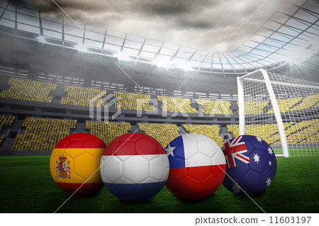 Composite image of footballs in group b colours for world cup 11603197