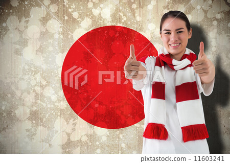 Composite image of football fan in white wearing scarf showing t Composite image of football fan in white wearing scarf showing t 11603241