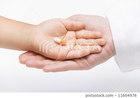 Pharmacist with drug development medicine and hands of children 11604976