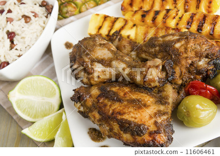 Jerk Chicken - BBQ chicken, grilled pineapple and rice & peas Jerk Chicken - BBQ chicken, grilled pineapple and rice & peas 11606461