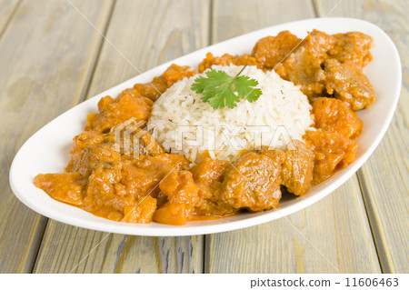 Lamb & sweet potato peanut stew & rice. Caribbean & African food  11606463