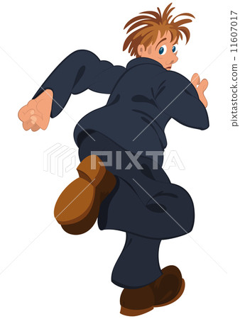 Cartoon man in blue suit running away Cartoon man in blue suit running away 11607017
