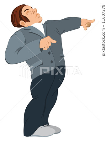 Retro hipster man standing in gray jacket and pointing with his Retro hipster man standing in gray jacket and pointing with his 11607279