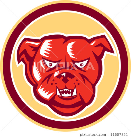 Angry Bulldog Mongrel Head Circle Retro 11607831