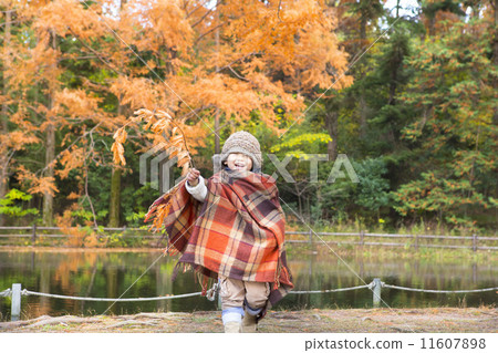 A child with autumn leaves and a smile 11607898