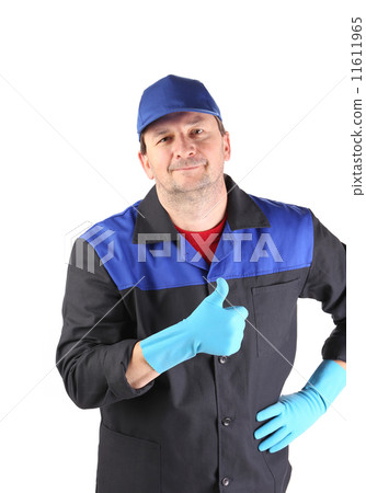Cleaner showing thumbs up. Cleaner showing thumbs up. 11611965