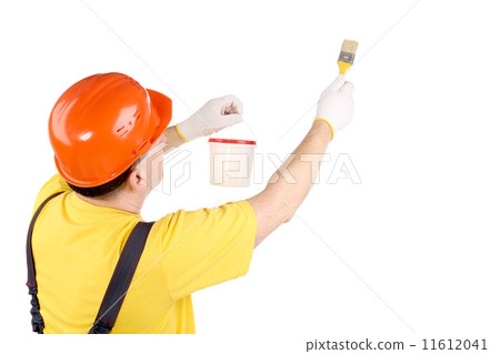 Worker in hardhat with paint brush. 11612041