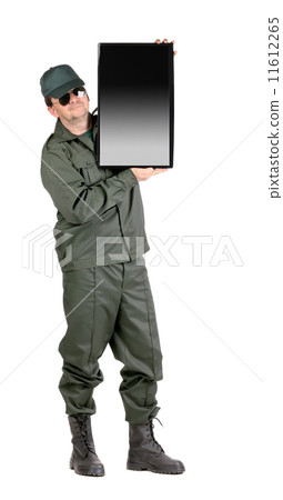 Man holding LCD screen. 11612265