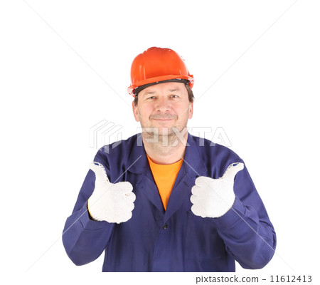 Worker in uniform showing okay sign. Worker in uniform showing okay sign. 11612413