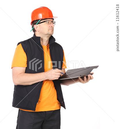 Foreman in helmet and vest. Foreman in helmet and vest. 11612418