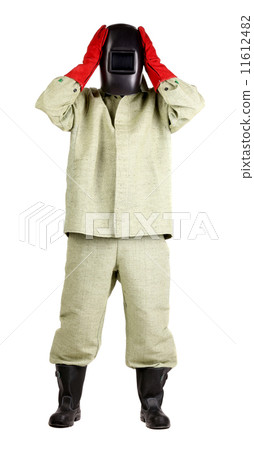 Welder holds his arms on head. Welder holds his arms on head. 11612482