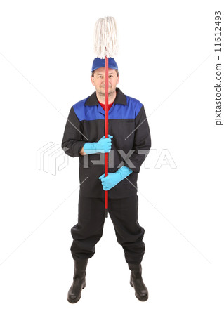 Man holding mop. 11612493