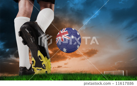 Composite image of football boot kicking australia ball Composite image of football boot kicking australia ball 11617886