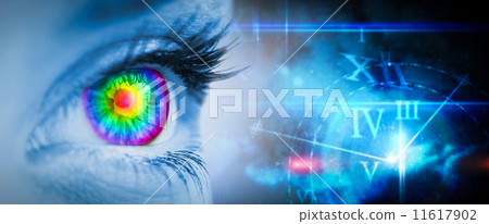 Composite image of pyschedelic eye on blue face Composite image of pyschedelic eye on blue face 11617902