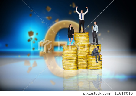 Composite image of business people on pile of coins 11618019