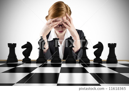 Composite image of redhead businesswoman with head in hands Composite image of redhead businesswoman with head in hands 11618365