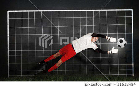 图库照片 composite image of fit goal keeper jumping up