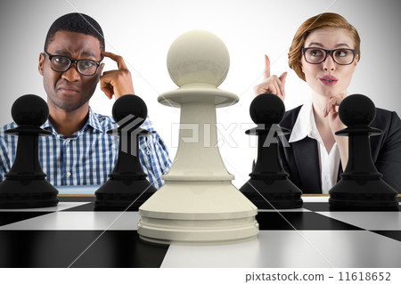 Composite image of business people playing chess Composite image of business people playing chess 11618652